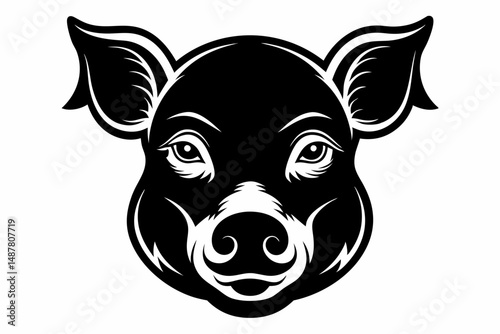 pig head silhouette line art vector illustration with a white background