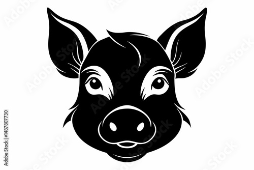 pig head silhouette line art vector illustration with a white background