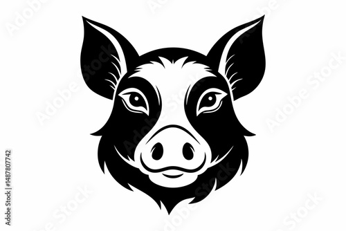 pig head silhouette line art vector illustration with a white background