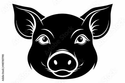 pig head silhouette line art vector illustration with a white background
