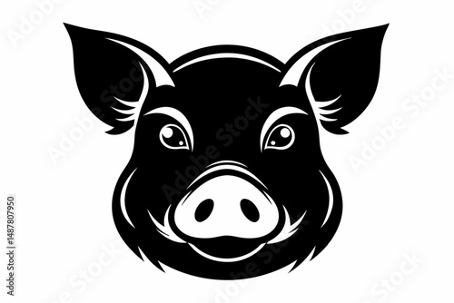 pig head silhouette line art vector illustration with a white background