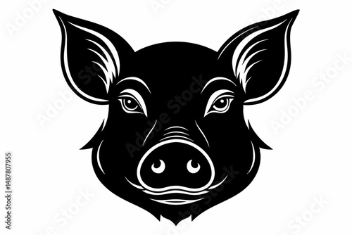 pig head silhouette line art vector illustration with a white background