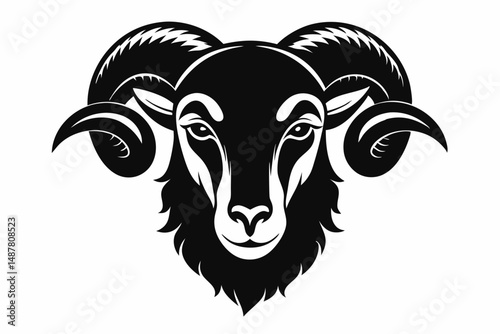 ram head silhouette line art vector illustration with a white background