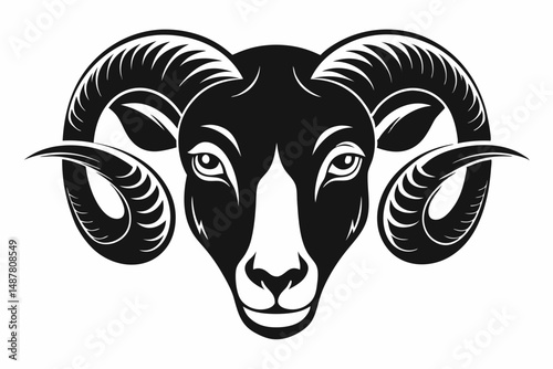 ram head silhouette line art vector illustration with a white background