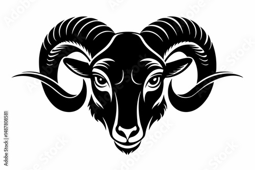 ram head silhouette line art vector illustration with a white background
