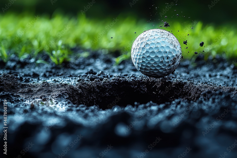 Golf ball stuck in muddy ground. Golf ball stuck in muddy ground.