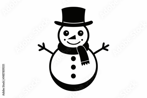 snowman silhouette line art vector illustration with a white background