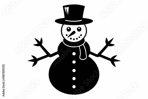 snowman silhouette line art vector illustration with a white background
