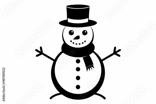 snowman silhouette line art vector illustration with a white background