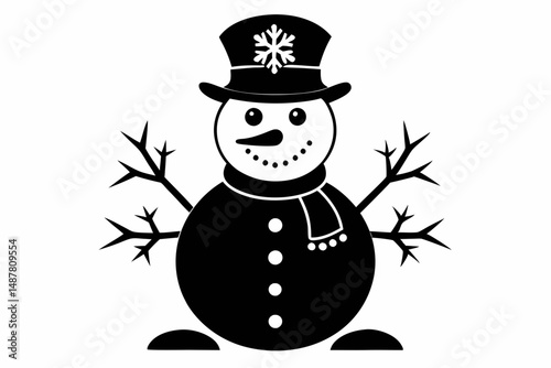 snowman silhouette line art vector illustration with a white background