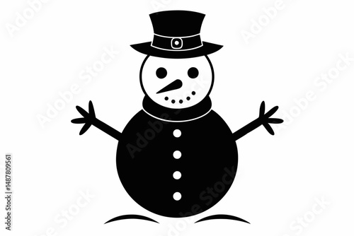 snowman silhouette line art vector illustration with a white background