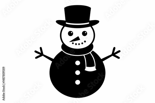 snowman silhouette line art vector illustration with a white background