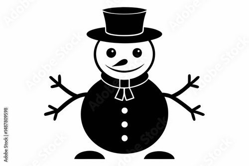 snowman silhouette line art vector illustration with a white background