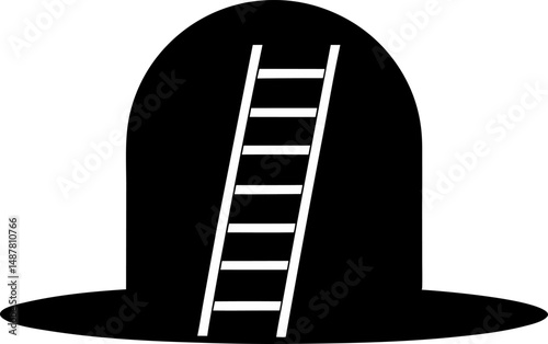 Ladder In Hole Silhouette Vector Illustration Black
