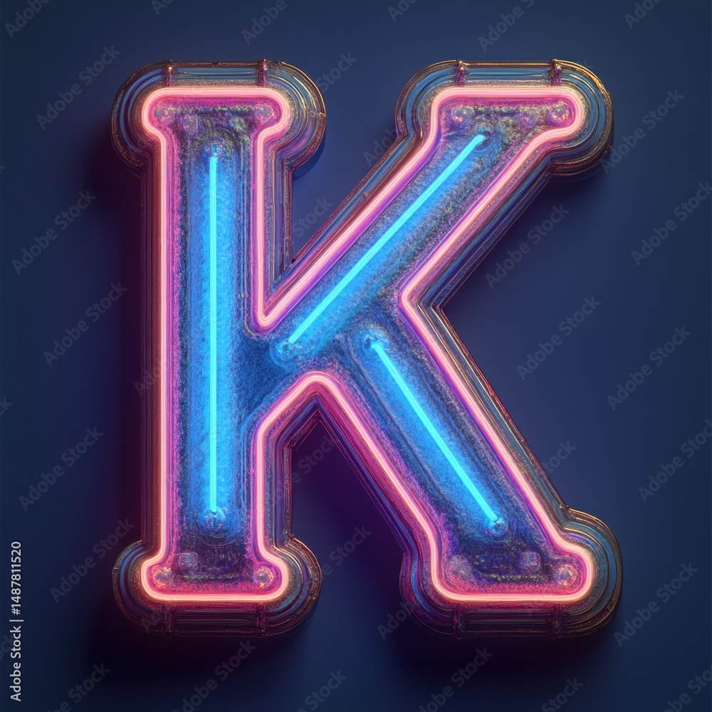 Neon Letter K: Vibrant Pink and Blue Glowing Alphabet Neon Letter K: Vibrant Pink and Blue Glowing Alphabet