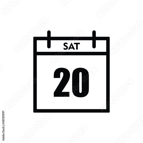 calender icon, 20 saturday icon with white background