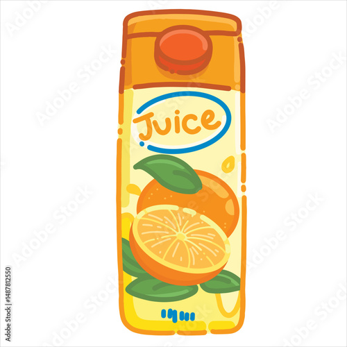 vector illustration of an orange juice - Front View of Orange Juice Box in Cartoon Style