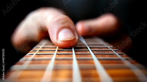 Finger on Guitar Fretboard