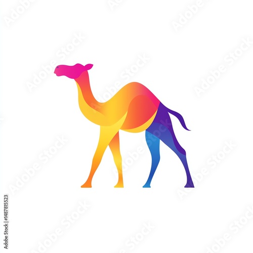 A vibrant and artistic representation of a camel in bold colors and elegance photo