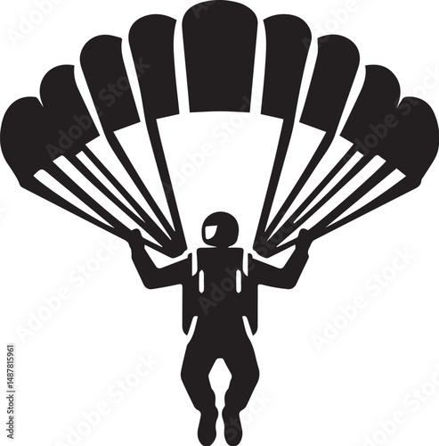 Black and white vector of a skydiver