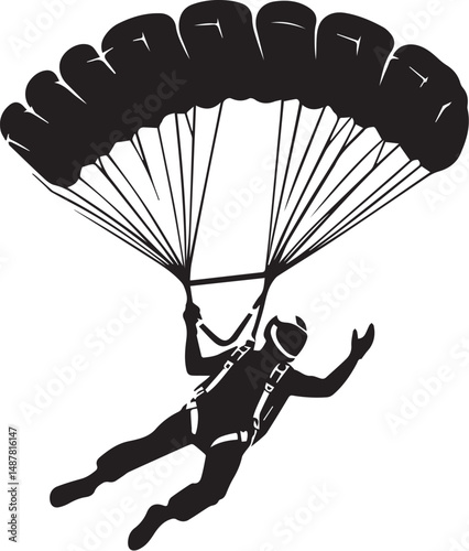 Black and white vector of a skydiver