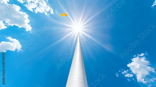 Flagpole with Yellow Flag Against Blue Sky