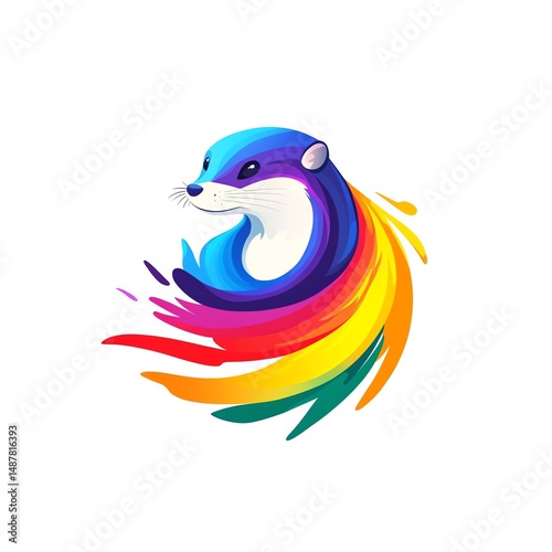 Vibrant otter illustration with colorful waves showcasing creativity and joy photo
