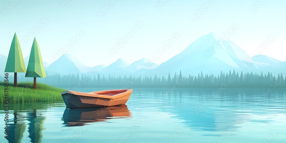 Obraz premium Digital illustration of a tranquil lake scene.