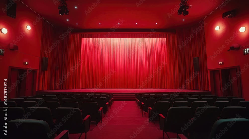 Fototapeta premium Empty red theater with stage and screen.