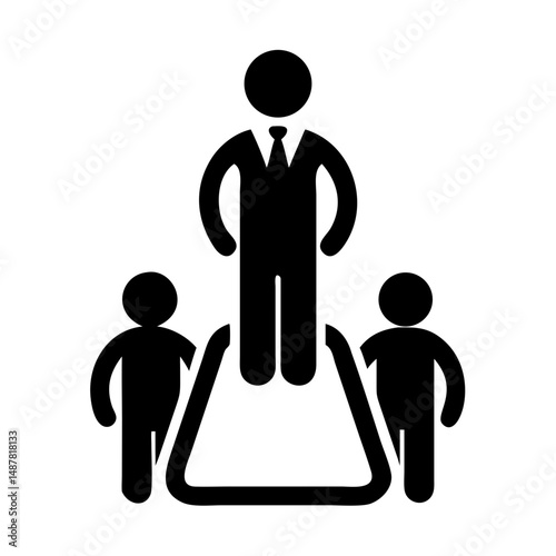 Business leader with two followers in simple black style