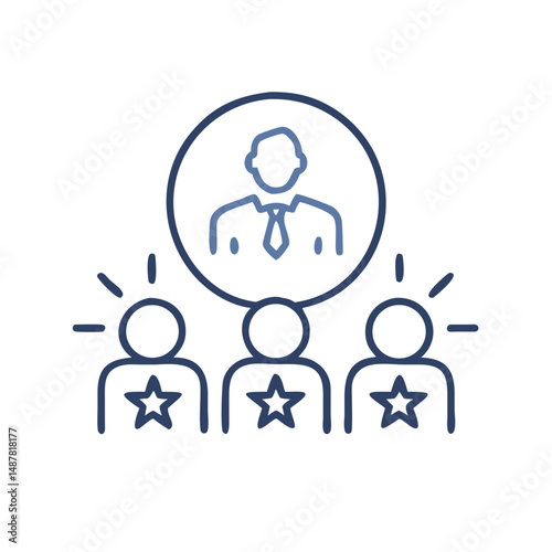 Business leader with star team members in outline style