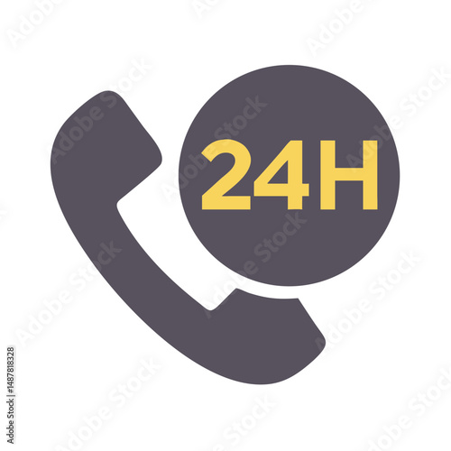 Dark phone with gold 24h bubble in modern flat icon
