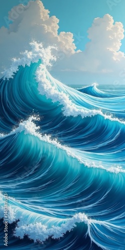Blue ocean waves with white foam crests