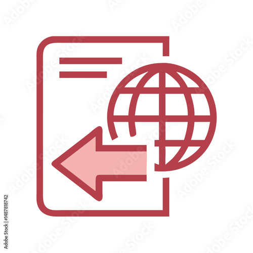 Document with globe and red export arrow in outline style