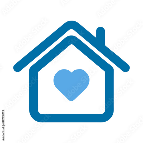 Blue house icon with heart symbol in center