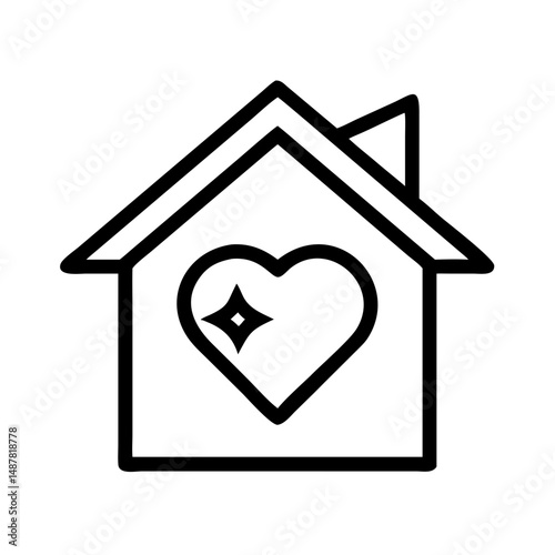 Outline home icon with sparkle heart in center