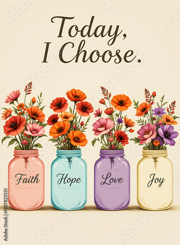 Inspirational Floral Art with Empowering Words and Colorful Mason Jar Arrangements