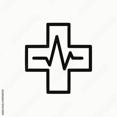 Minimal cross symbol integrated with a pulse line — emergency care.