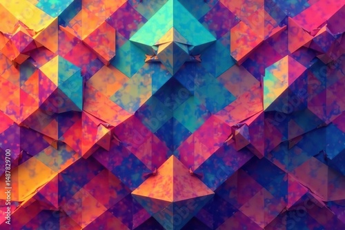Abstract geometric shapes create a vibrant, repeating design , abstract, trendy, surface