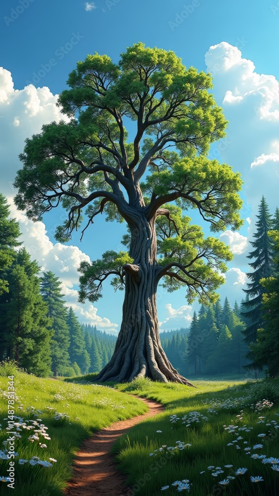 Fototapeta premium Ancient tree in a serene forest clearing