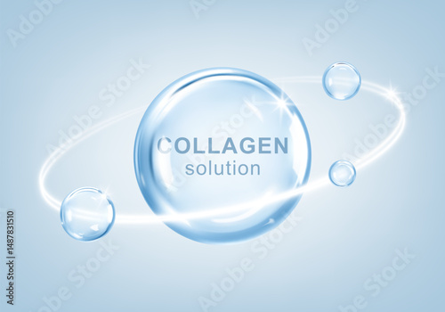 Collagen serum or essence drops. Medical and scientific concepts. Skin care cosmetics solution. Vector illustration