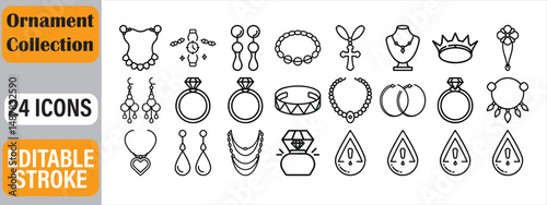 A collection of beautiful jewelry icons including rings necklaces earrings and crowns