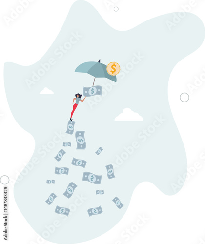 High interest rates concept. character opening savings account and receiving interest on deposits. character life .