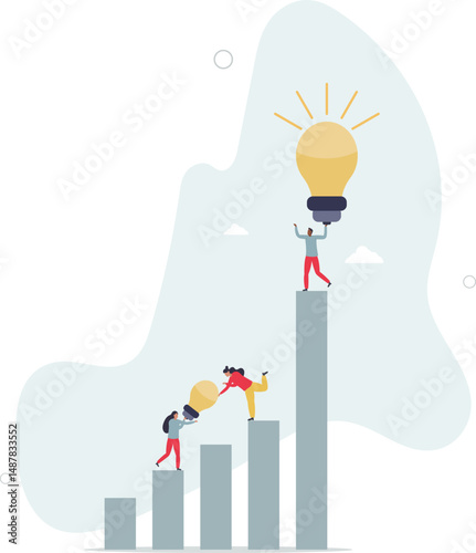 Teamwork and collaboration.people building strong dedicated team and effective cooperation and communication for enterprise.holding bright light bulb . character life .