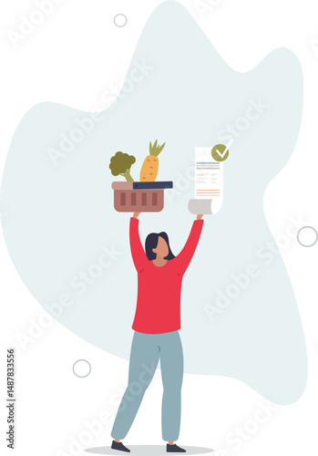 Character buying fresh organic vegetables, paying for an order . character life .