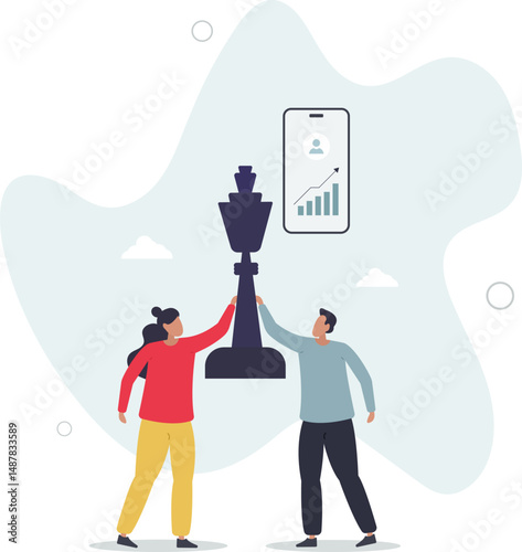 Digital business concept.people working together on content marketing, targeting and other social media business activities. character life .
