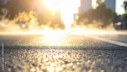 Blurry heat haze rising from asphalt or city pavement in hot summer weather