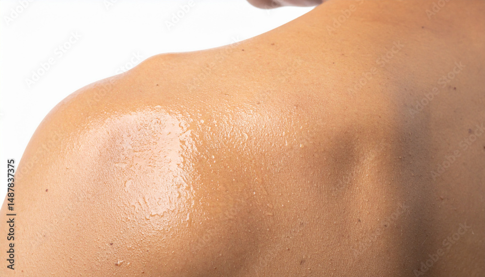 Fototapeta premium Sweaty skin on neck and shoulder under hot and humid conditions
