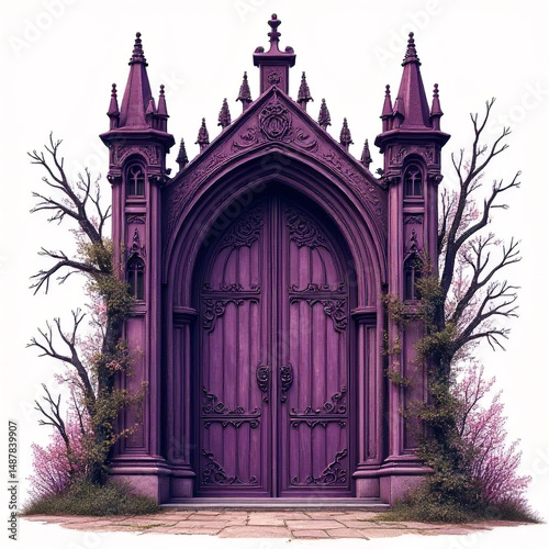 Gothic Revival illustration of a gothic gate with vine tracery