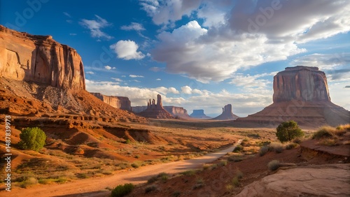 Iconic Desert Landscape with Rock Formations Under Partly Cloudy Sky